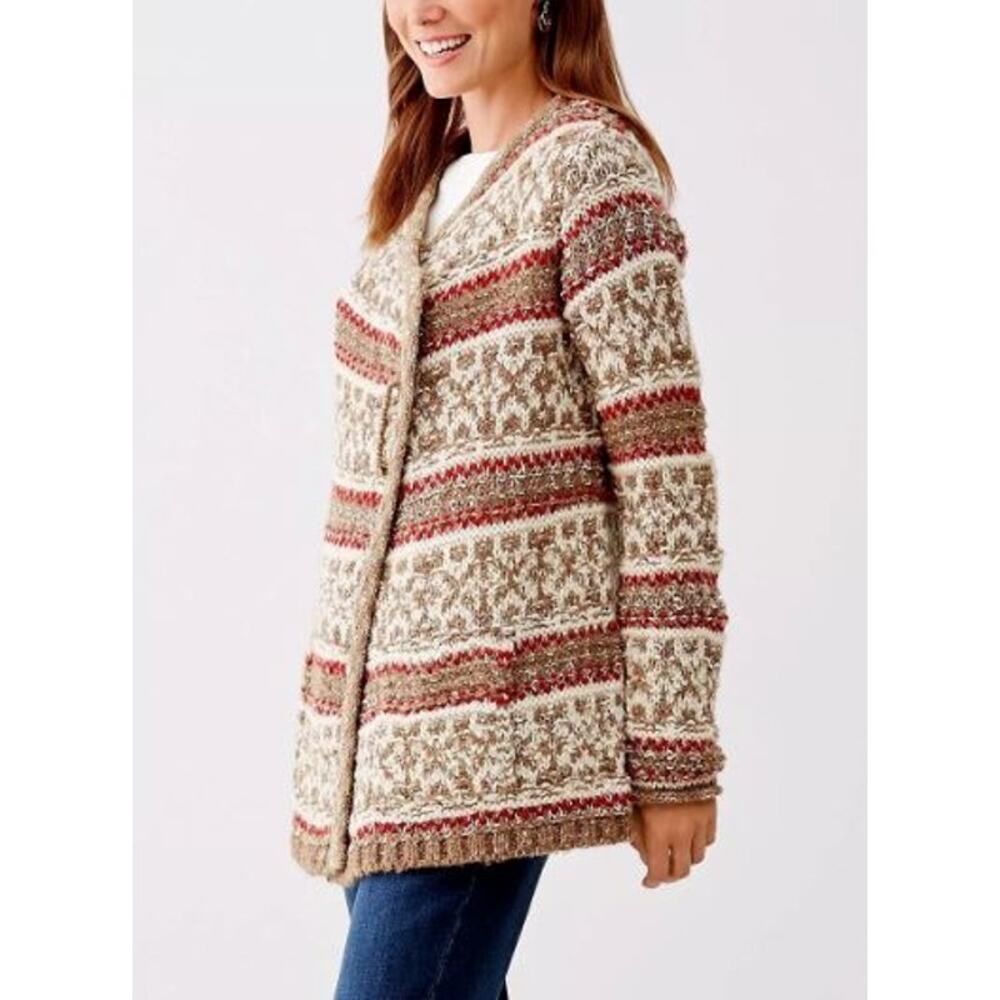 J. Jill Abstract Stripe Alpaca Wool Blend Open Cardigan Multicolor Womens Size M
